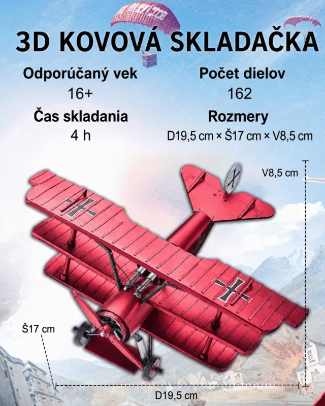 Fokker Dr.I – rozmery a parametre kovového 3D modelu